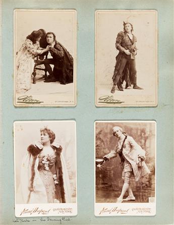 (CABINET CARDS--THEATER) Set of two albums containing approximately 330 theatrical cabinet cards depicting famous late 19th-century Bro